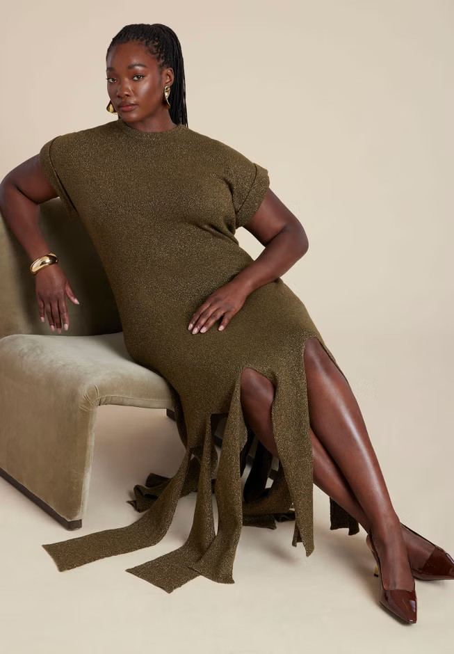 Lurex Sweater Dress W Fringes | Eloquii