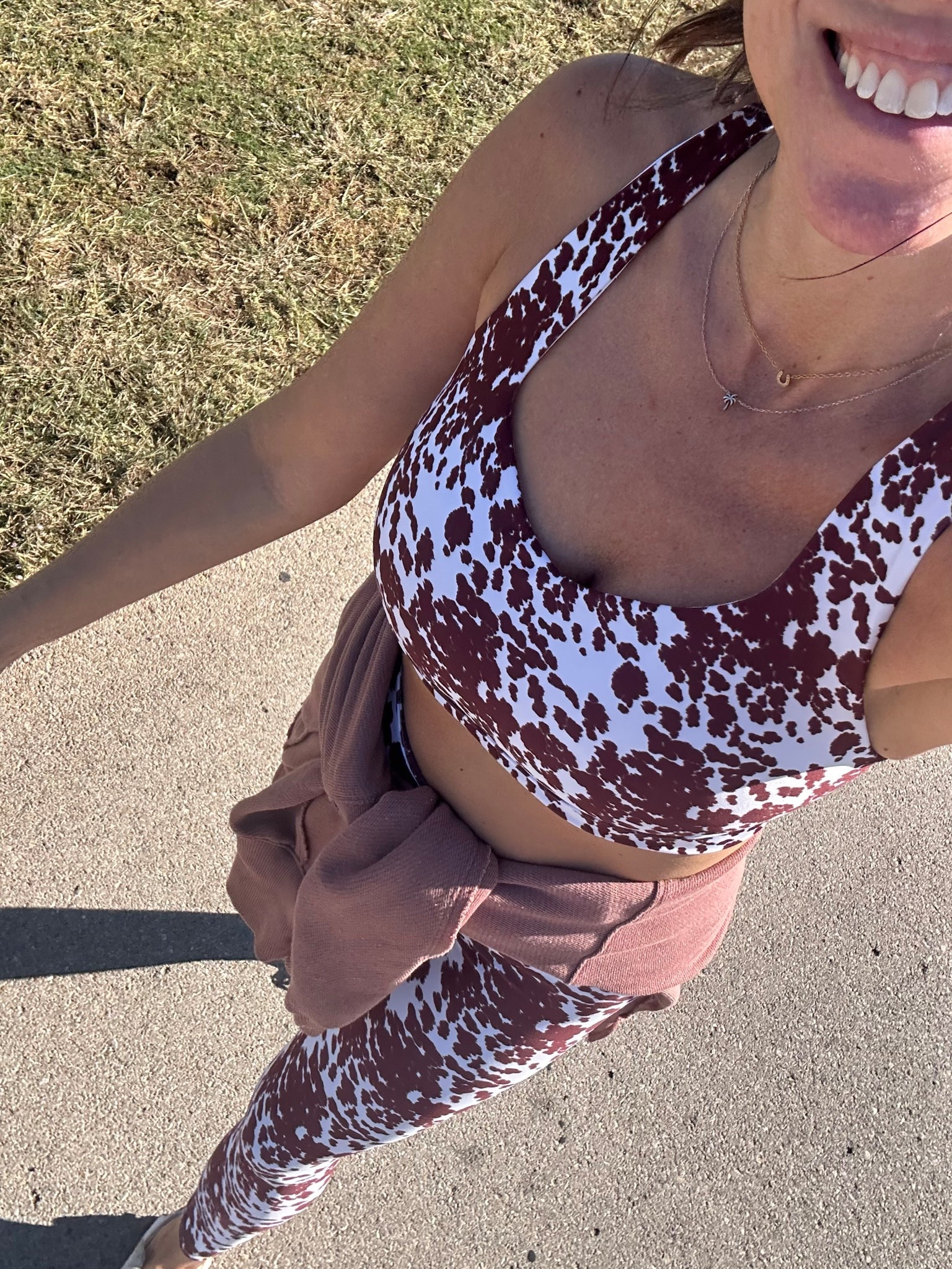 daily walk (10k steps) when I’m in Texas I usually do 45 min walk in the morning and then 45 minute walk in the evening - when the weather is nice - to reach 10 k steps. 

Matching set is my own brand Sun Lovin’ Roots ($98) Cowgirl Core, leggings size medium, sports bra size large - shopsunlovinroots.com 

Crewneck is Spanx and shoes are New Balance - linked below 

#LTKOver40 #LTKActive #LTKFindsUnder100