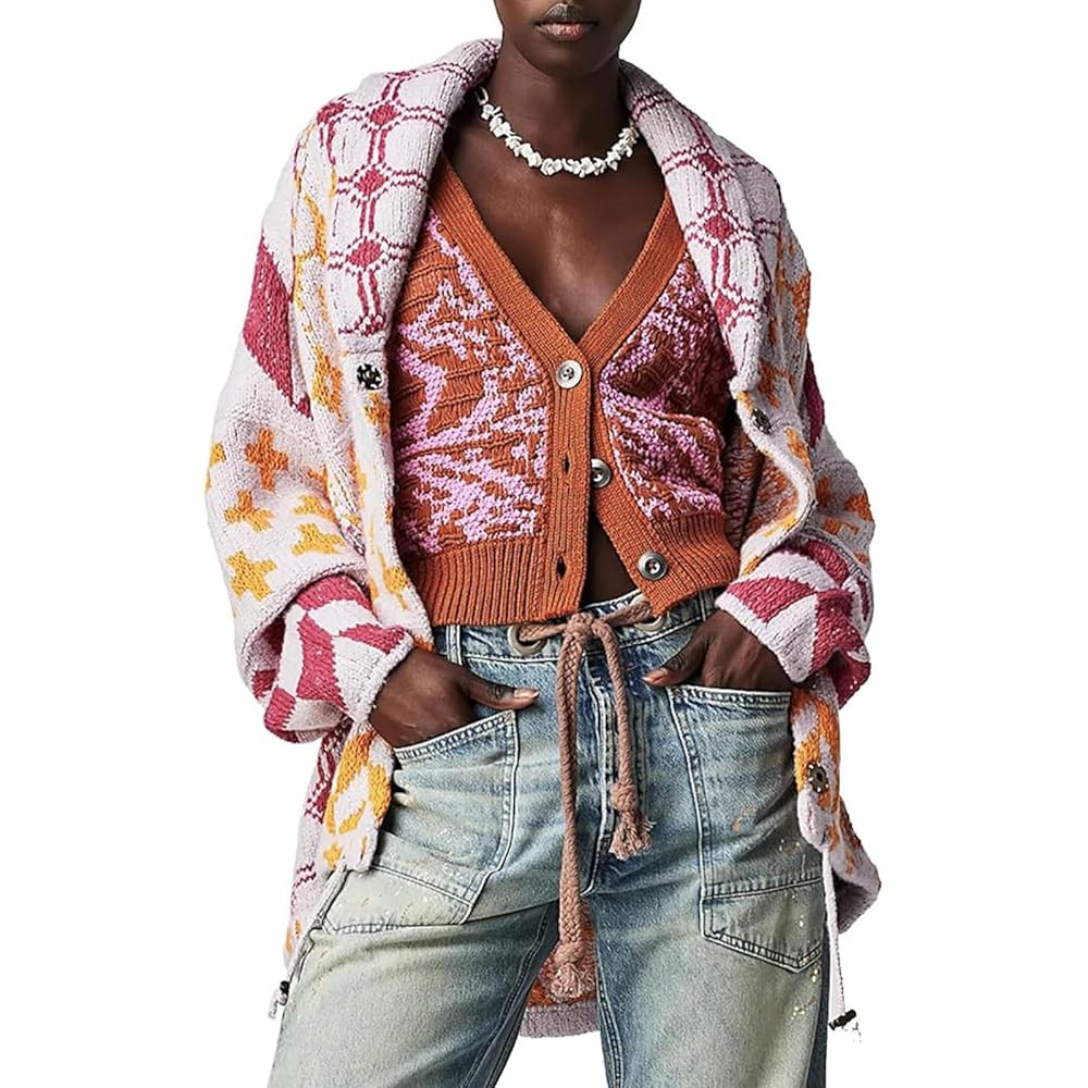 Women Cardigan Sweater Shawl Collar Button Down Oversized Sweaters Boho Fall Coat | Amazon (US)