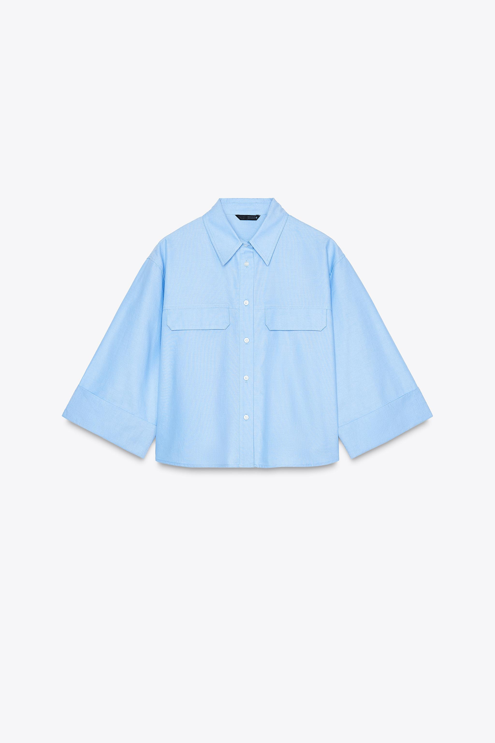 SHORT OXFORD SHIRT Light blue White Cornflower blue | Zara UK