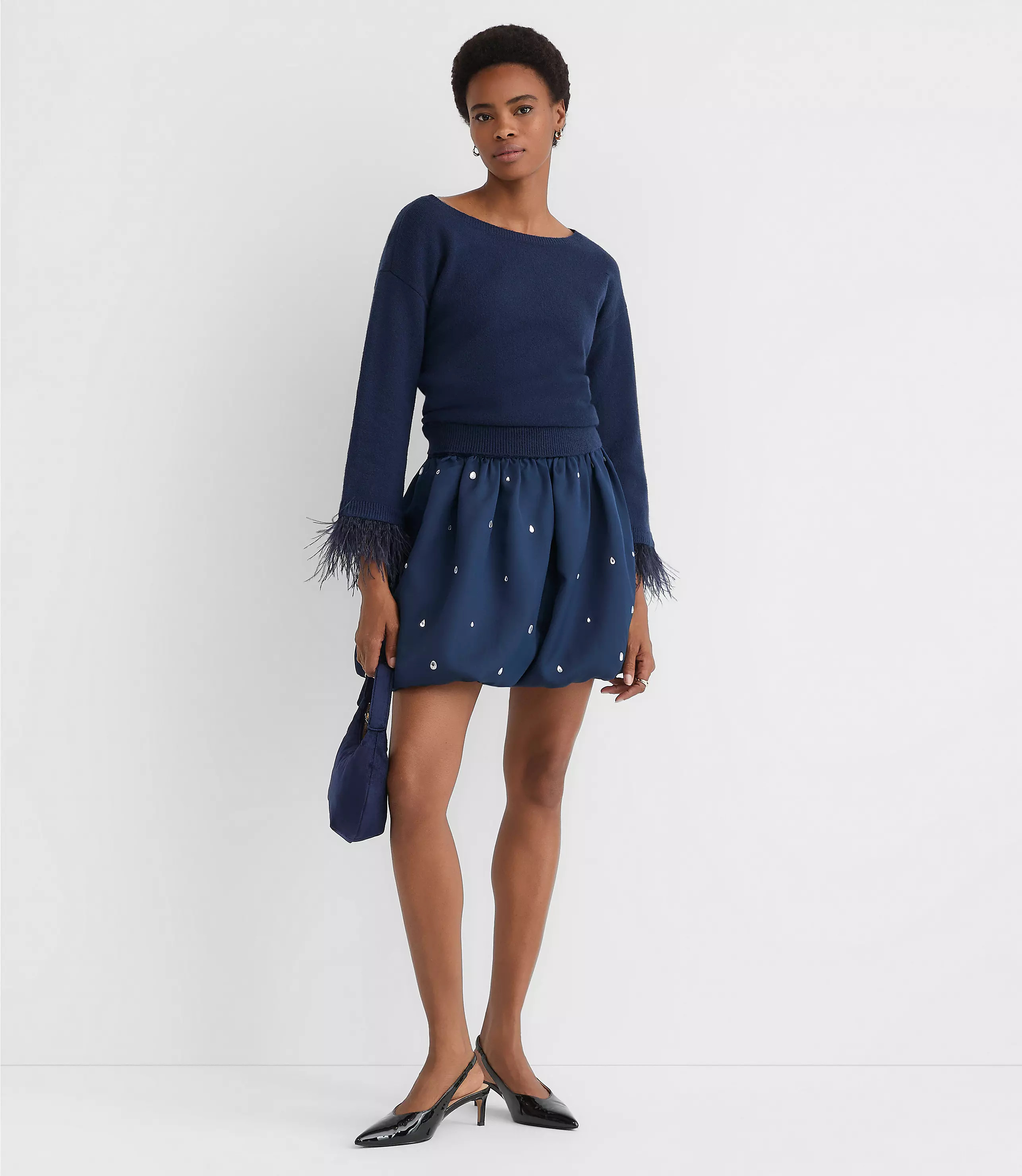 Jeweled Ruched Bubble Mini Skirt | LOFT