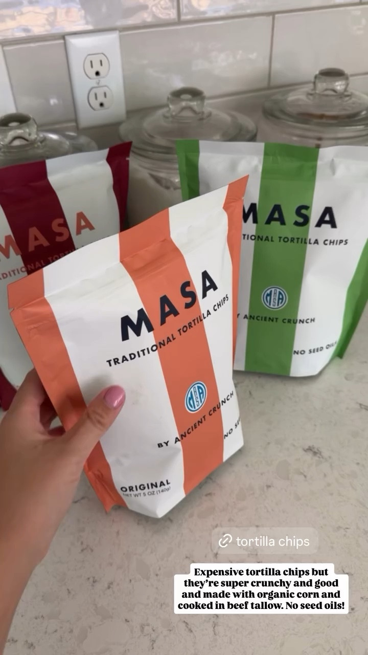 Tortilla chips! 
Expensive tortilla chips but they're super crunchy and good and made with organic corn and cooked in beef tallow. No seed oils!