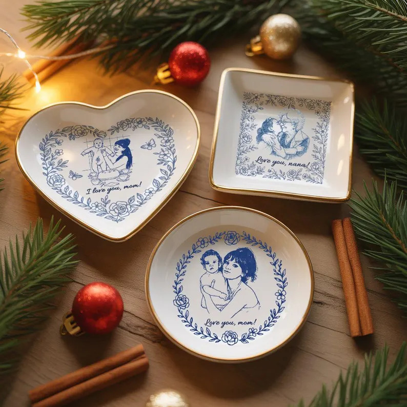 Custom Mom Nana Jewelry Dish, Family Photo Ring Dish , Personalized Portrait Ceramic Christmas , ... | Etsy (US)