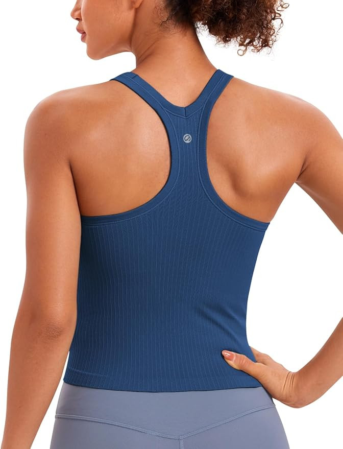 CRZ YOGA Seamless Ribbed Scoop Neck Tank Top for Women - Workout Racerback Padded Athletic Camiso... | Amazon (US)