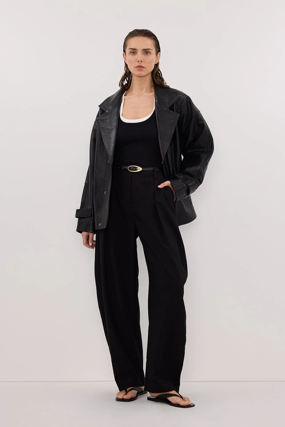 MARGOT BLACK OVERSIZED LEATHER JACKET | DISSH