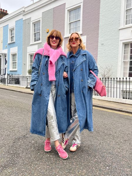 Denim blue Trenchcoat by Marks & Spencer, silver jeans/ trousers and adidas sambas/gazelles 

#LTKfindsunder100 #LTKshoecrush #LTKfindsunder50