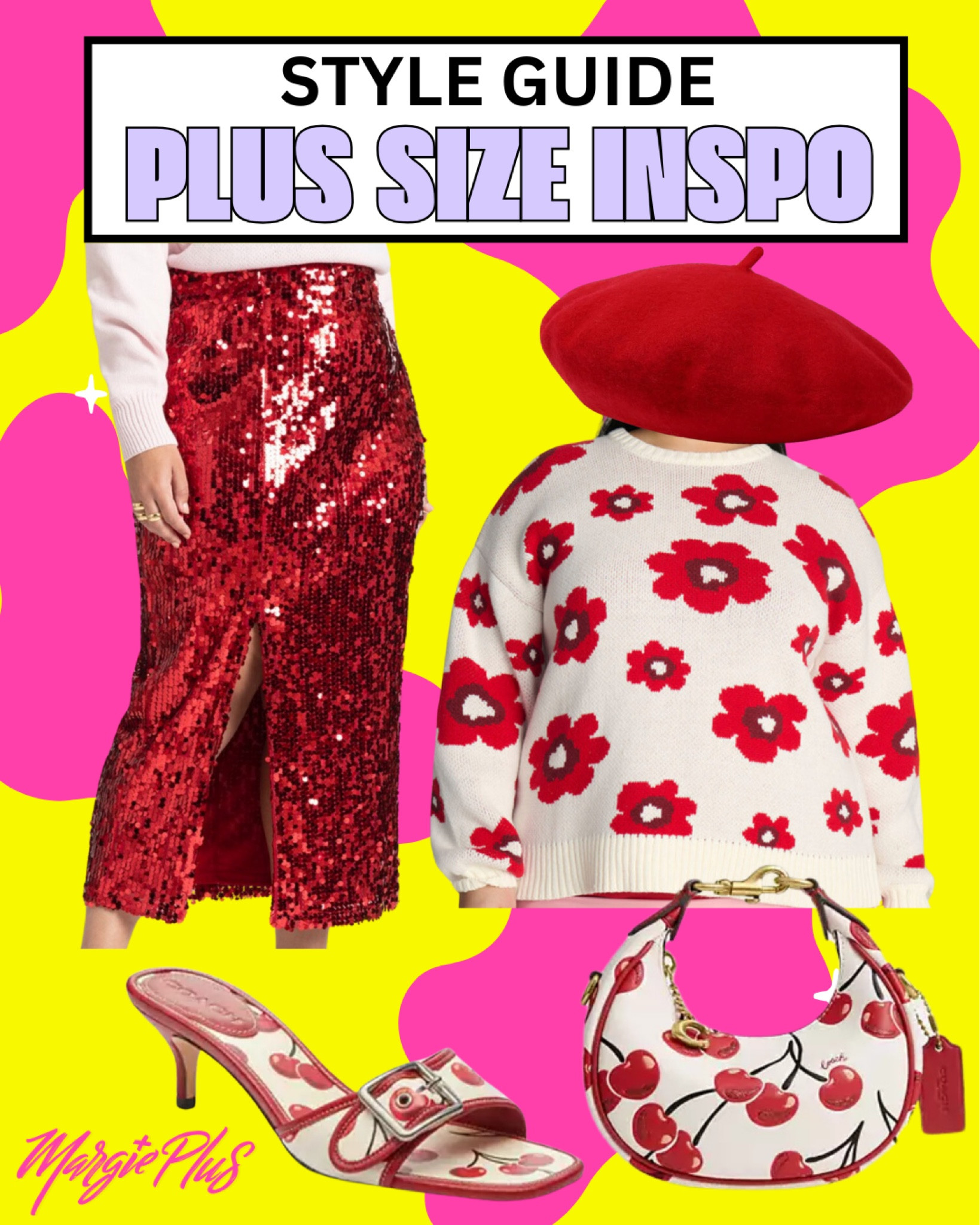 PLUS SIZE Style Inspo serving this pop or red look that makes me so happy! The matching floral and cherry prints are so refreshing with the sequin skirt added for some glitz! 

#LTKPlusSize #LTKStyleTip