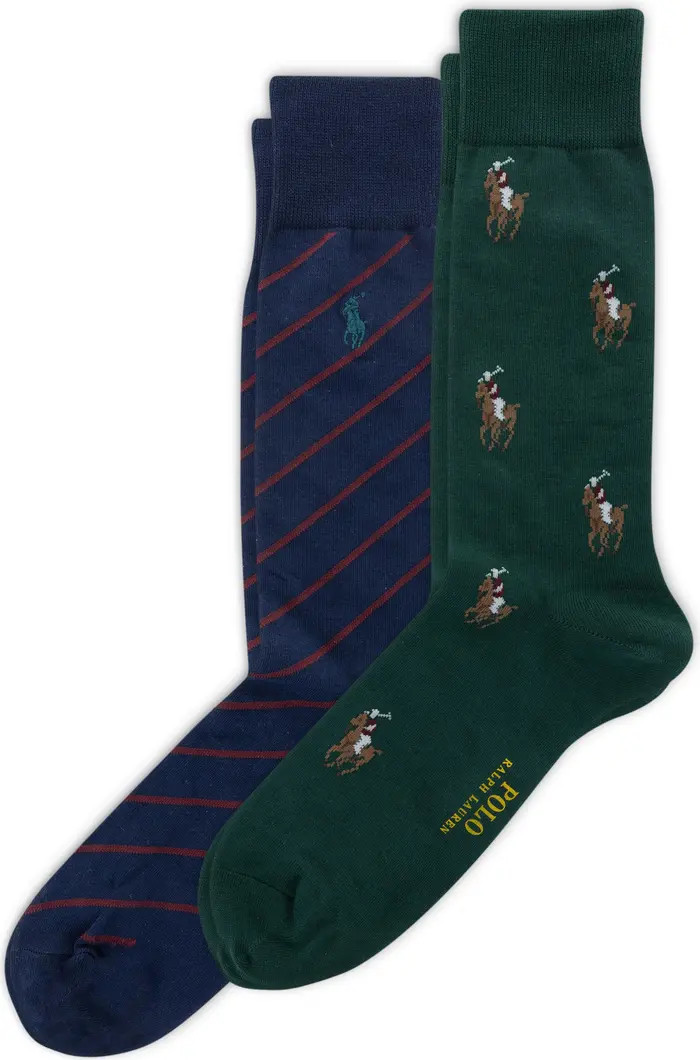 Assorted 2-Pack Pony Stripe Crew Socks | Nordstrom