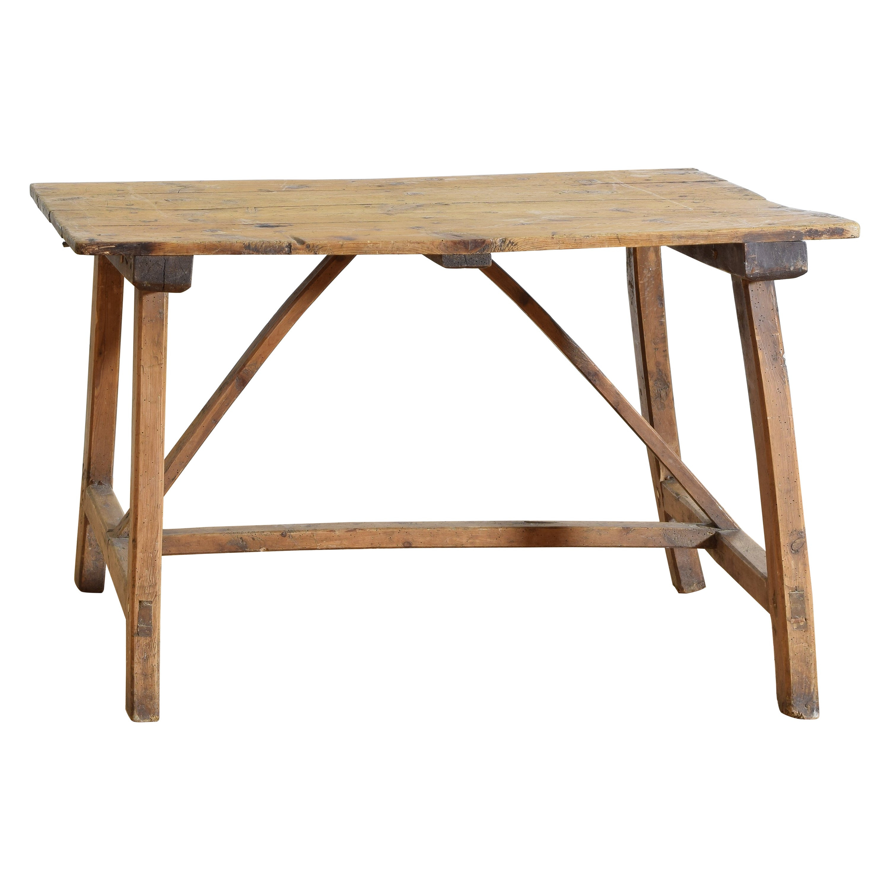 Spanish Rustic Pinewood Trestle Table, early 19th century | 1stDibs