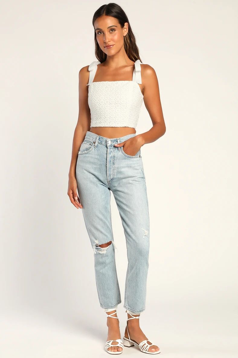 Embrace the Lace Ivory Tie-Strap Sleeveless Lace Crop Top | Lulus (US)