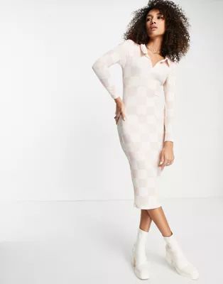 I Saw It First checkerboard midi dress in cream | ASOS | ASOS (Global)