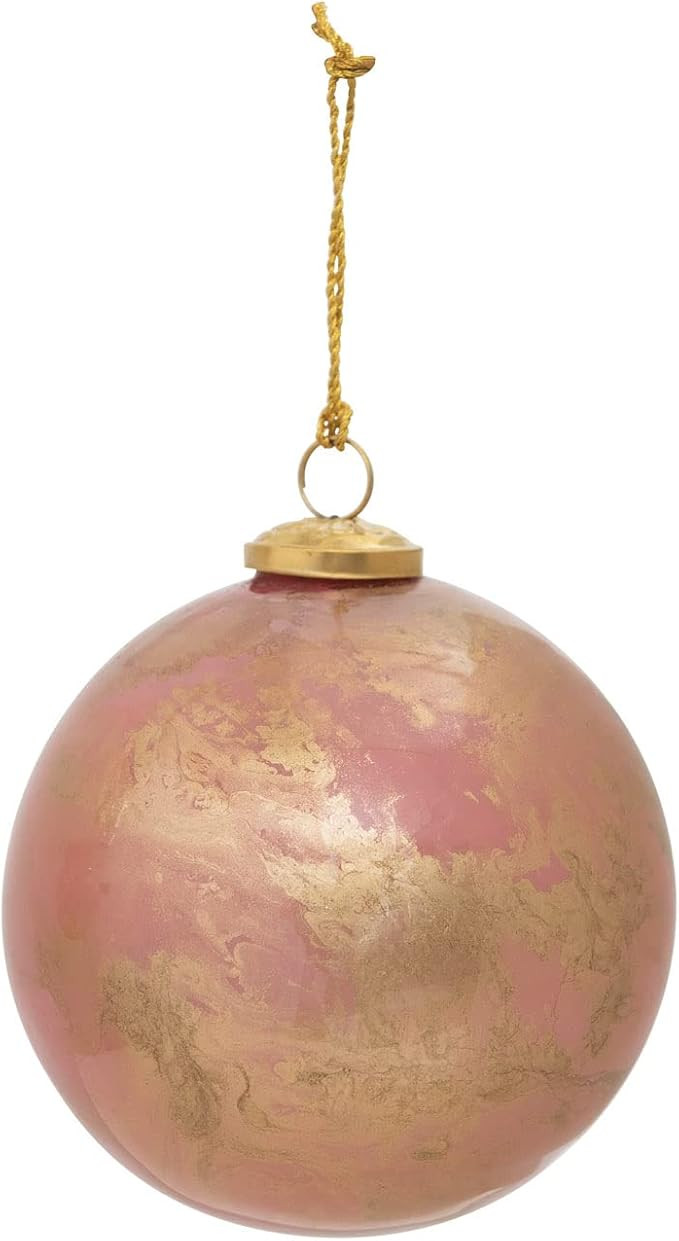 Creative Co-Op Glass ball Ornament, Marbled Pink and Gold Finish | Amazon (US)