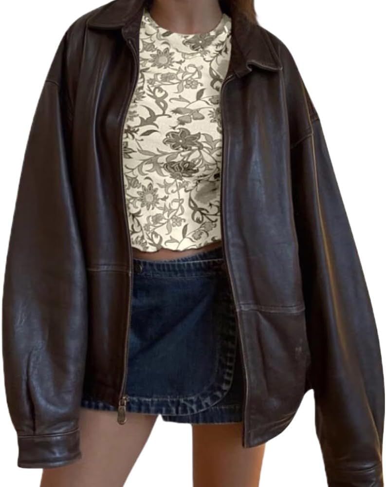 90's Brown Oversized Leather Jacket, 90’s Leather Jacket, Y2K Leather Jacket, Birthday Gift, Gi... | Amazon (US)