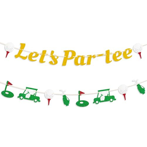 Gifloon Pre-Strung Golf Themed Birthday Banner, NO-DIY Let’s Par-tee Banner Golf Sports Theme Party Decorations for Retirement Baby Shower, Gold | Amazon (US)