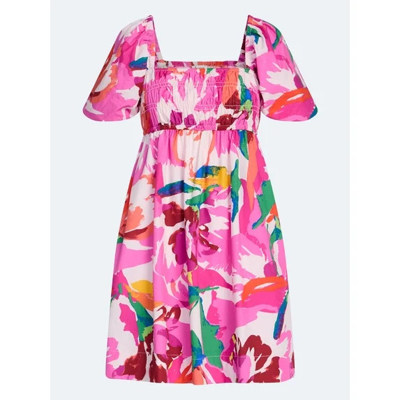 Free Assembly Women's and Women's Plus Puff Sleeve Peasant Mini Dress, Sizes XS to 4X | Walmart (US)