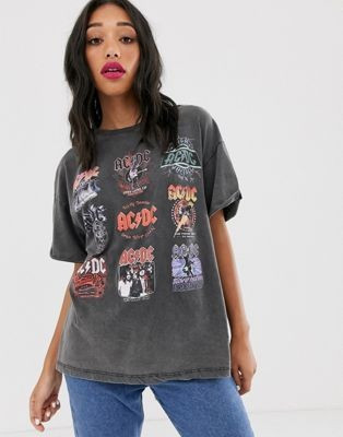 Bershka ACDC t-shirt in washed gray | ASOS US