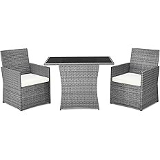 DORTALA 3 Pieces Patio Rattan Furniture Set, Outdoor Wicker Conversation Set with Sponge and Coff... | Amazon (US)