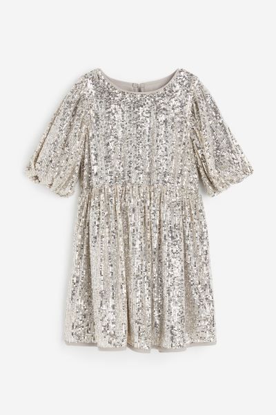 Sequined Dress - Beige/silver-colored - Kids | H&M US | H&M (US + CA)