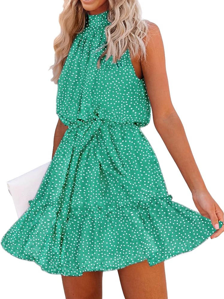 CCTOO Women's Summer Dresses Casual Floral Print Sleeveless Halter Neck Polka Dot Boho Beach Part... | Amazon (US)