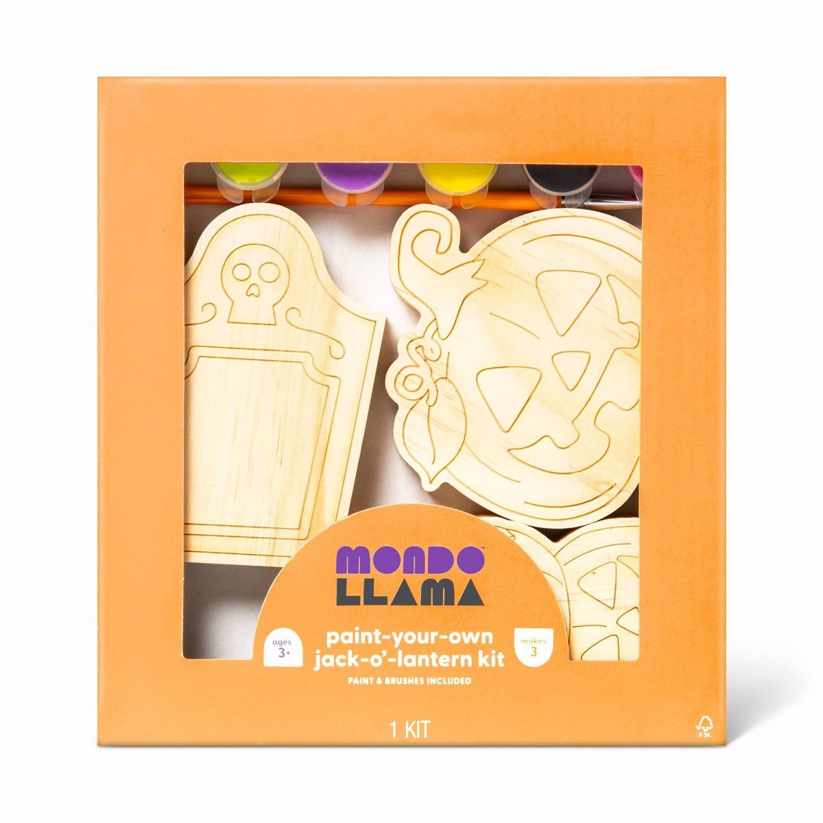 Halloween Paint-Your-Own Wood Jack O Lanterns Kit - Mondo Llama™ | Target