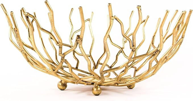 Red Co. 14” Dia Decorative Round Aluminum Branch Reef Centerpiece Bowl – Golden | Amazon (US)