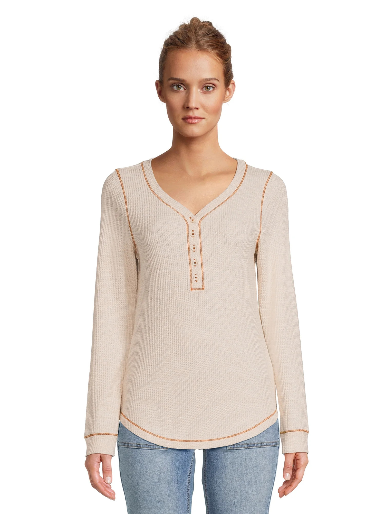 Time and Tru Women's Long Sleeve Henley Top | Walmart (US)
