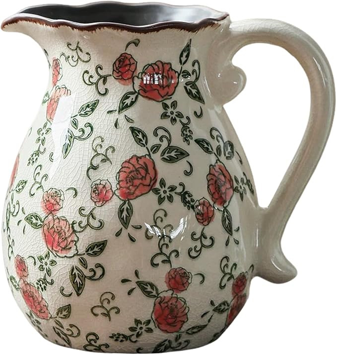 Vintage Ceramic Vase - 8.2 Inch Hand-Painted Roses with Ice Crackle Glaze Finish, American Farmho... | Amazon (US)