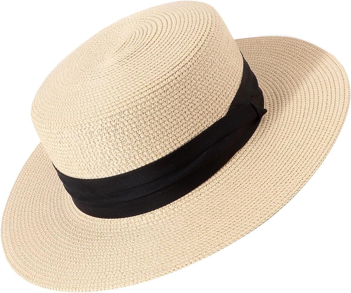 DRESHOW Women Straw Panama Hat Travel Fedora Beach Sun Hat Summer Wide Brim Straw Roll up Hat UPF... | Amazon (CA)