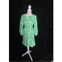 Vintage 1960's Green & White Floral Dress With Peasant Sleeves Built in Belt, Size Medium | Etsy (US)