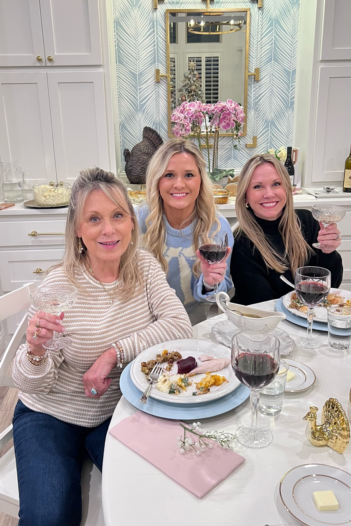 DIY blue chargers for my table scape + a blue bow sweater for this holiday season! YES 

#LTKFamily #LTKHoliday #LTKParties