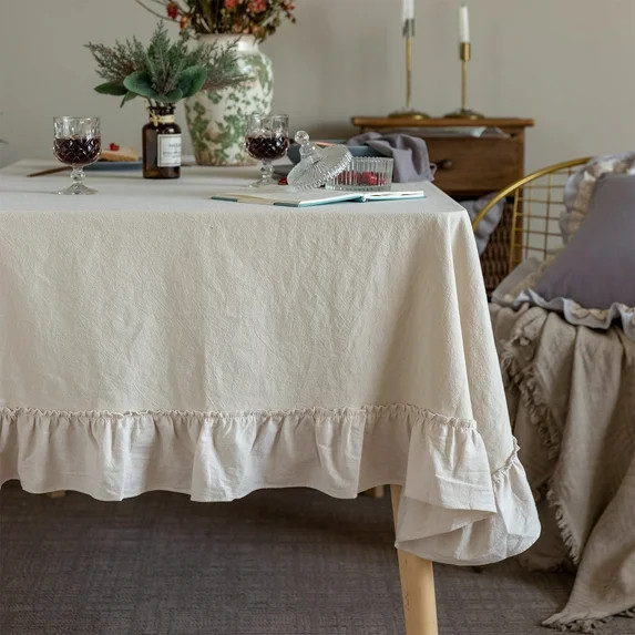 Glory Season Retro Farmhouse Ruffle Tablecloth Cotton Flounces Trim Washable Table Cover Tableclo... | Walmart (US)