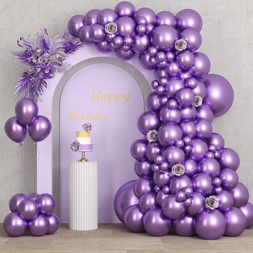 RUBFAC 87pcs Metallic Purple Balloons Latex Balloons Different Sizes 18 12 10 5 Inches Metallic P... | Amazon (US)