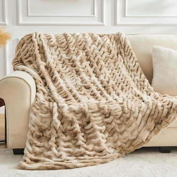 BEDELITE Faux Fur Throw Blanket for Couch, Soft and Cozy Boho Ruched Fluffy Blanket, Warm Plush F... | Amazon (US)