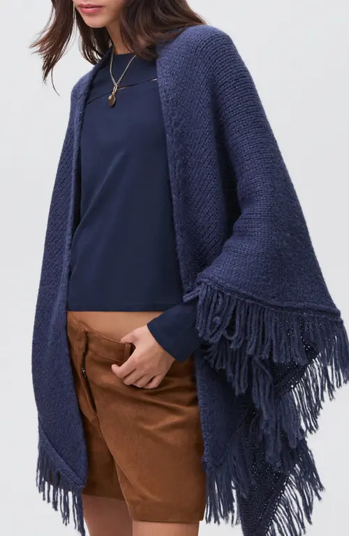 MANGO TEEN Fringe Knit Scarf in Navy at Nordstrom | Nordstrom