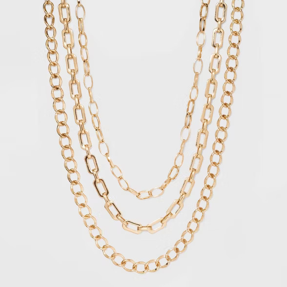 Three Piece Metal Chain Link Necklace - A New Day™ Gold | Target