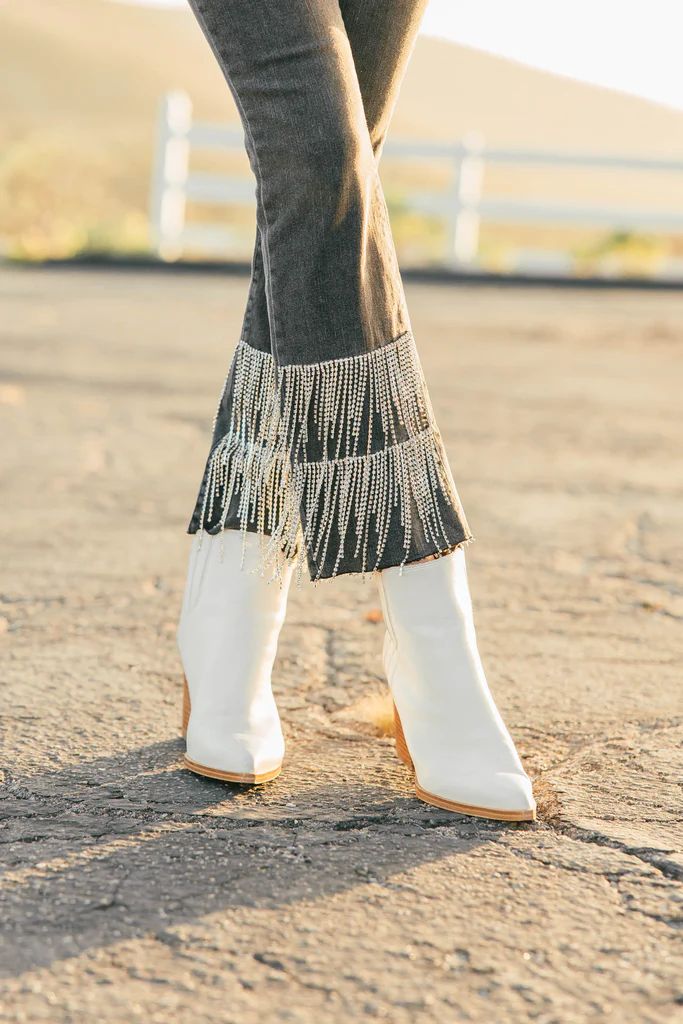 NEW!! The Wright Rhinestone Fringe Jeans in Charcoal | Glitzy Bella