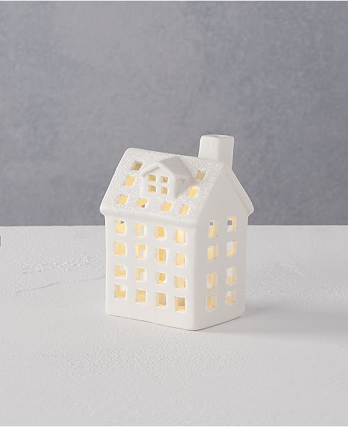 Martha Stewart Silver Woods Small White Glitter Ceramic LED House, Created for Macy's | Macys (US)