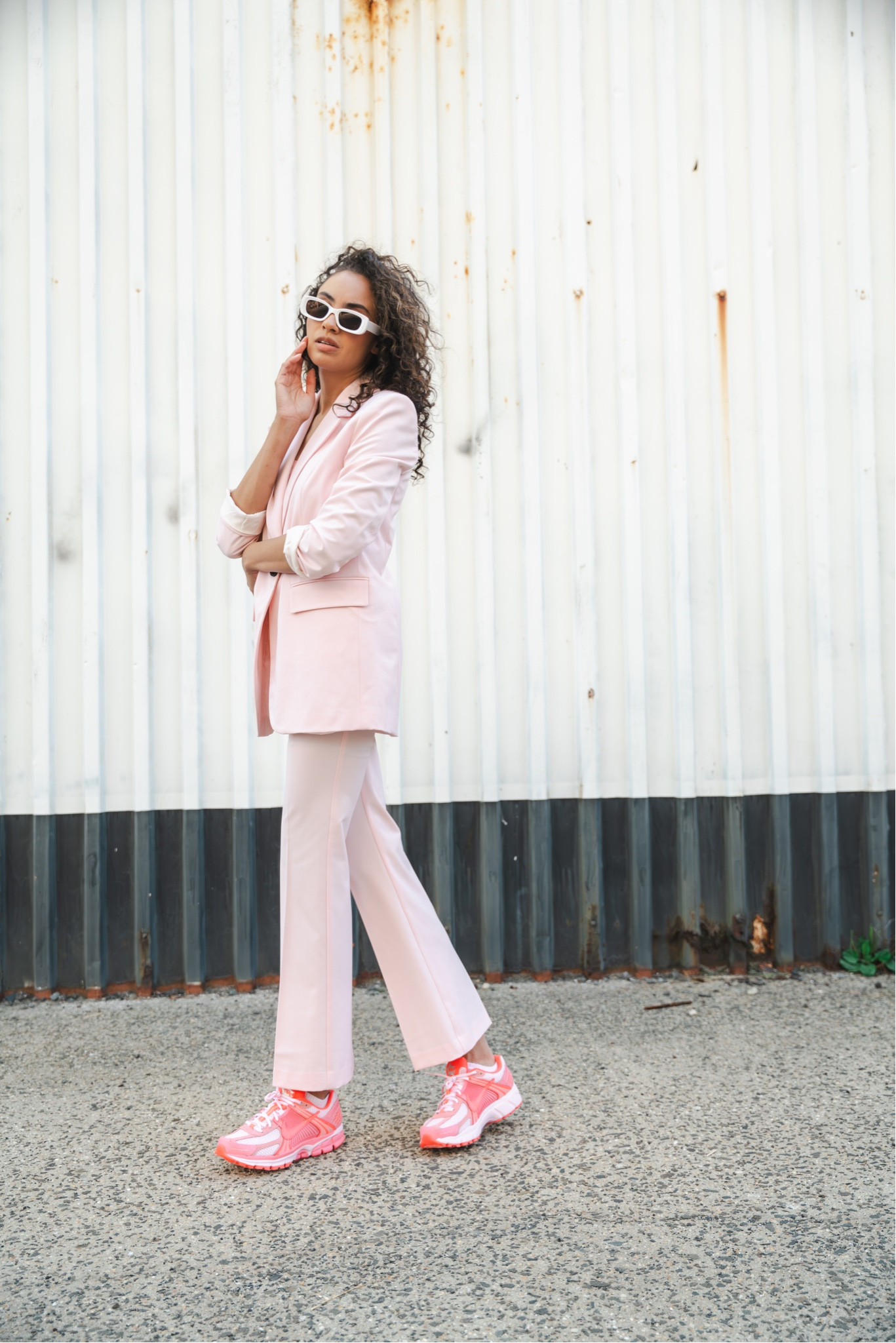 Barbie fan?  Who isn’t? This look revolves around the Nike Zoom Vomero 5 in Hot Punch, colloquially known as the Barbie Vomero.  I styled it here with a light pink suit, great for the remaining warm days of summer and into the fall. #nike #barbie #sneakers #businesscasual

#LTKstyletip #LTKshoecrush #LTKworkwear