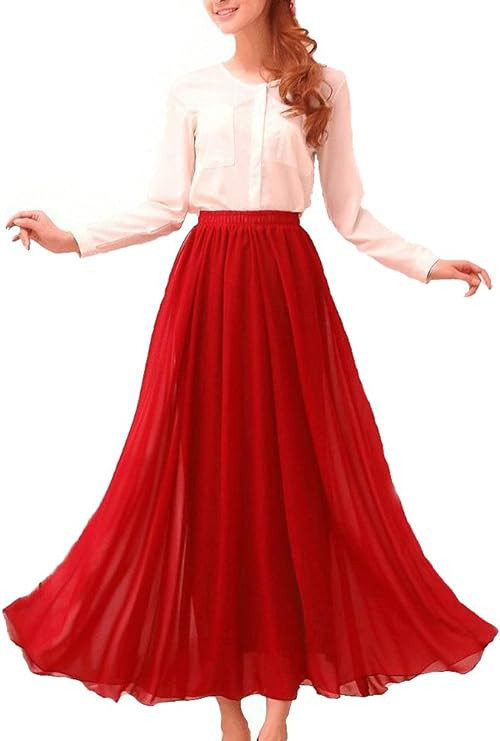 Afibi Womens Chiffon Retro Long Maxi Skirt Beach Ankle Length Skirt | Amazon (US)