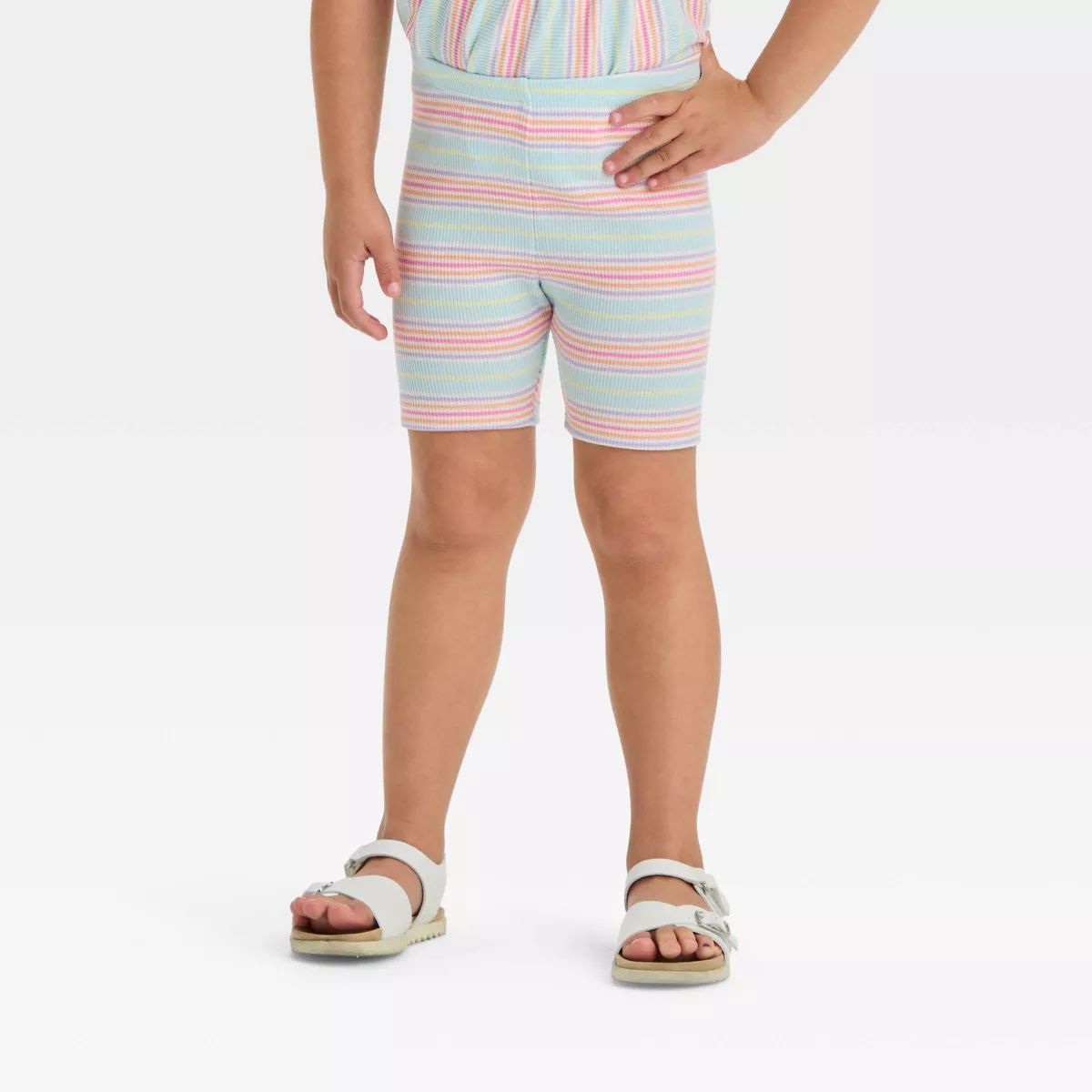 Toddler Girls' Striped Ribbed Bike Shorts - Cat & Jack™ 2T: Multicolor, Cotton Blend, Stretch, ... | Target