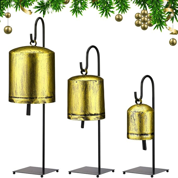 Set of 3 Vintage Rustic Cow Bells with Metal Stands Giant Vintage Rustic Harmony Brass Farmhouse ... | Amazon (US)