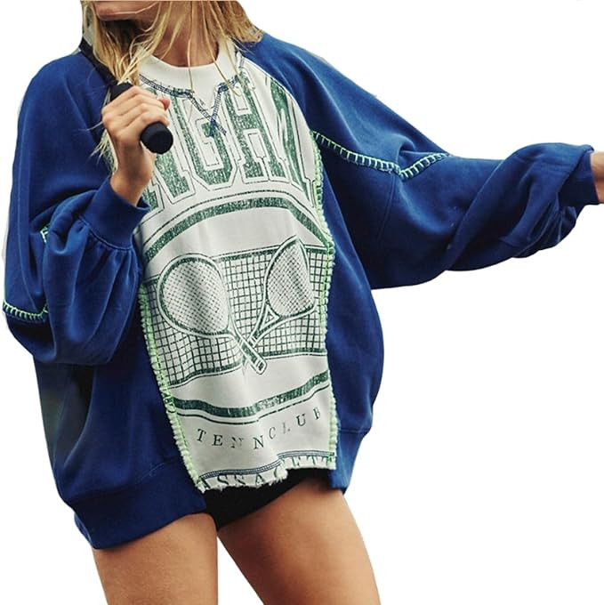 Women's Oversized Sweatshirt Long Lantern Sleeve Crew Neck Color Block Printed Fall Casual Loose ... | Amazon (US)