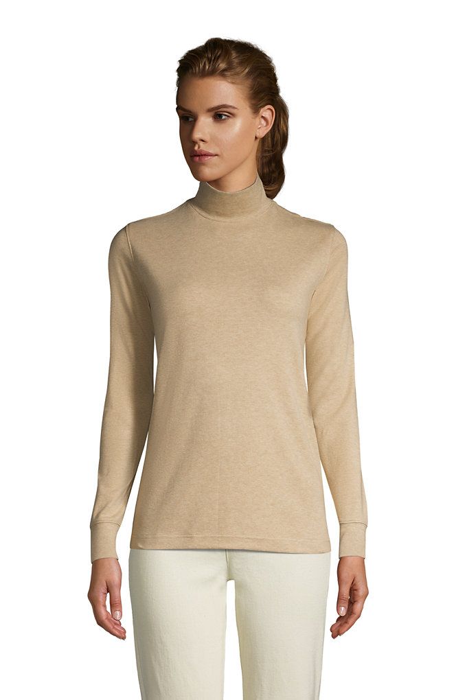 Women's Relaxed Cotton Long Sleeve Mock Turtleneck - Lands' End - Tan - XL | Lands' End (US)