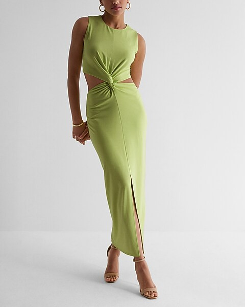 High Neck Twist Front Cutout Maxi Dress | Express