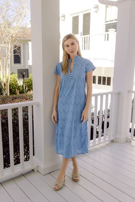 Blue Shell Eyelet Button Front Midi Tunic | Sail to Sable