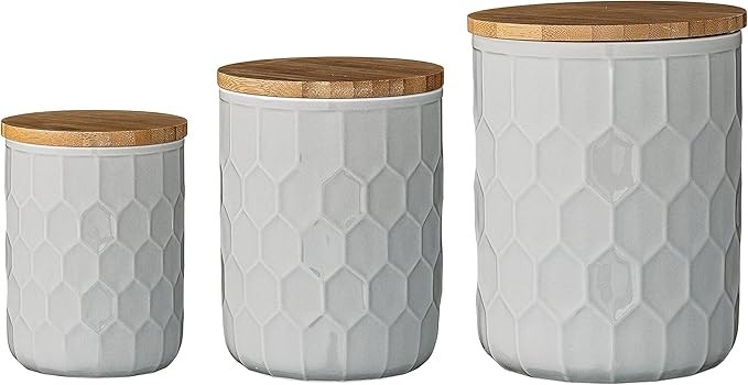 Bloomingville A21700001 Set of 3 White Stoneware Canisters with Bamboo Lids | Amazon (US)