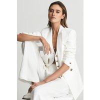 White Willow Regular Linen Blend Double Breasted Blazer | Reiss (UK)
