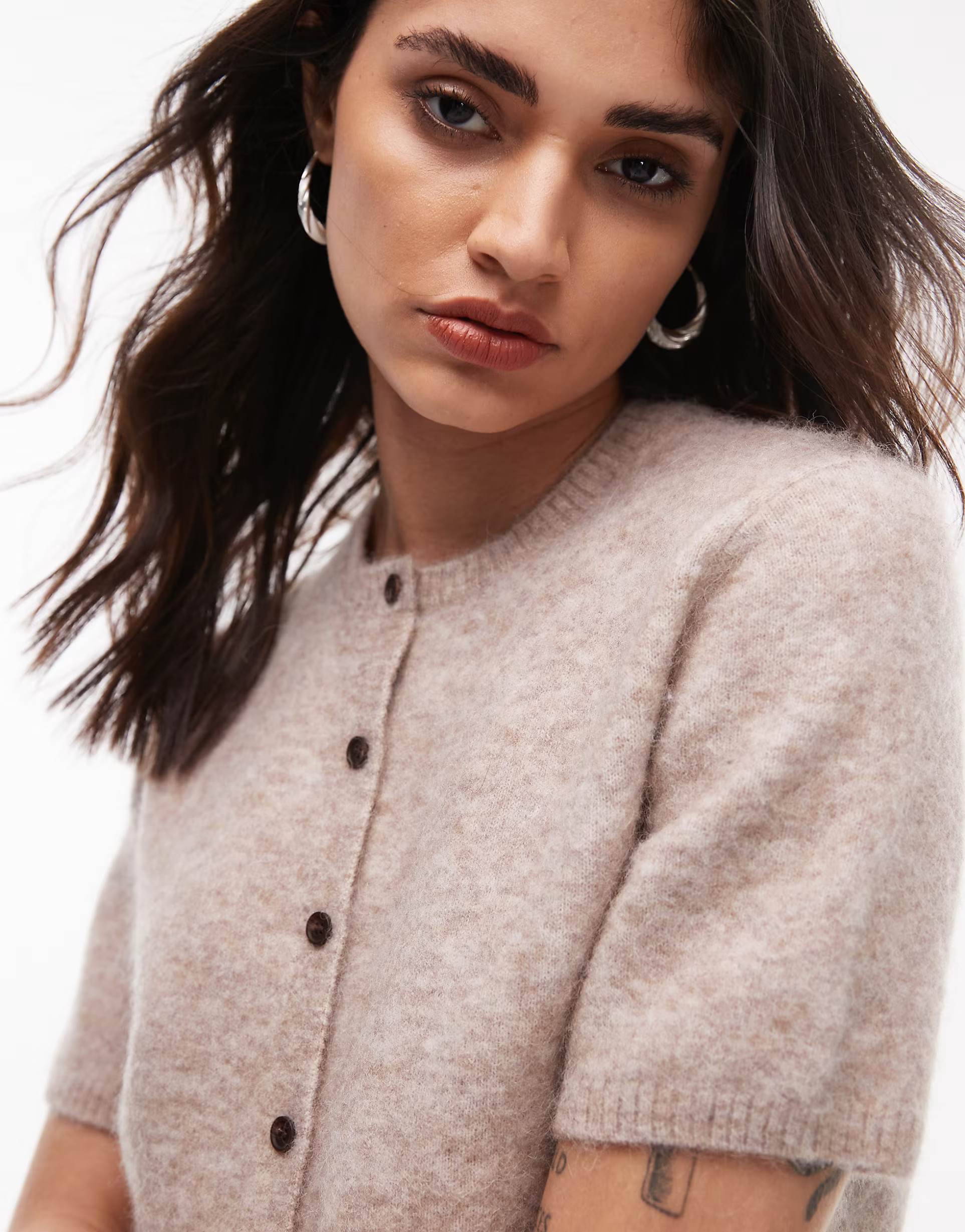 ARKET alpaca wool blend cardigan with short sleeves in beige | ASOS | ASOS (Global)