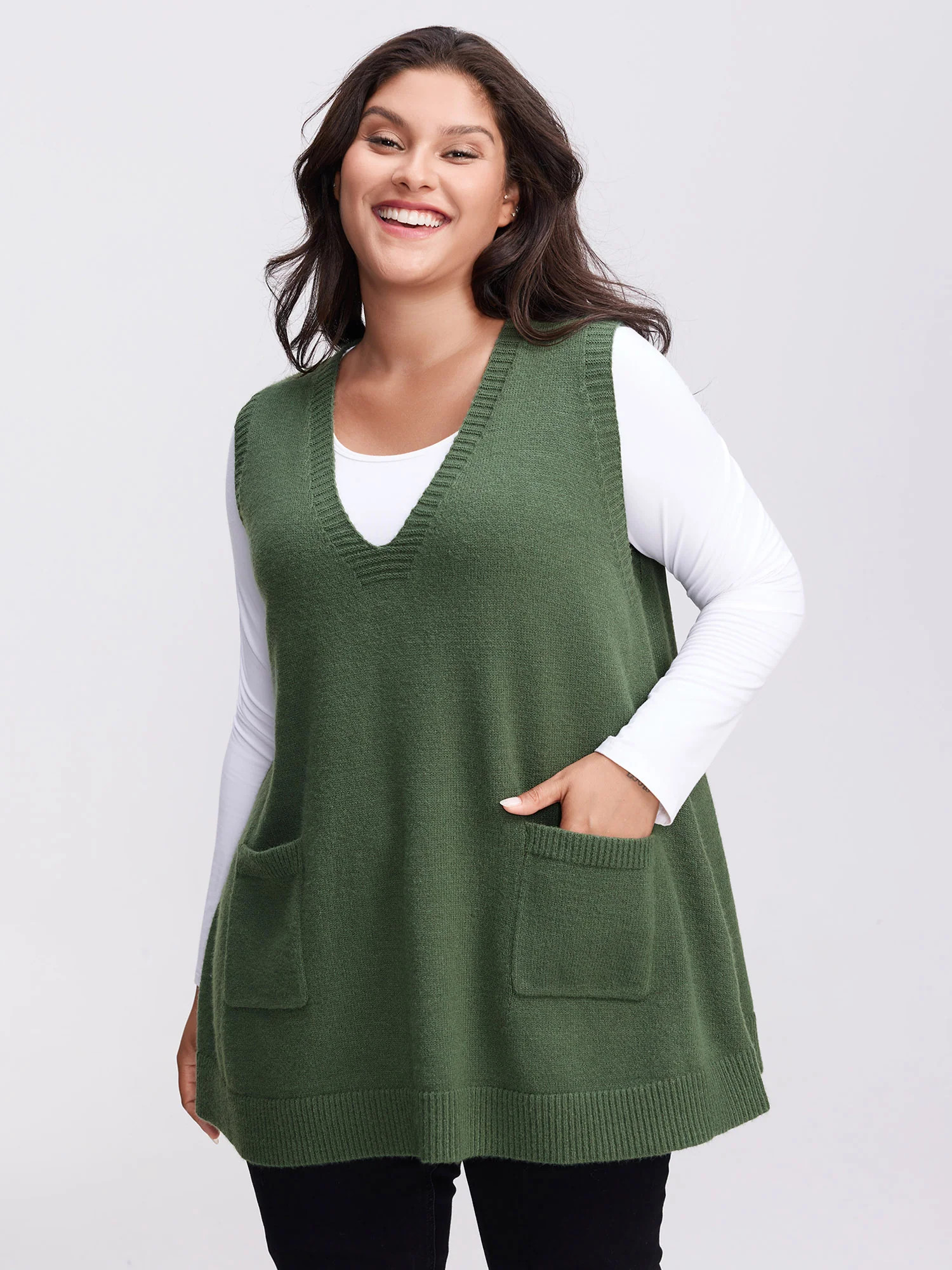 A-Line Pockets V-Neck Pullover | Bloomchic