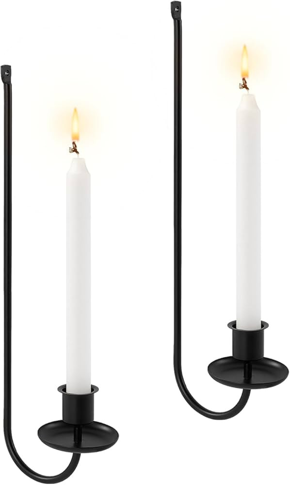 Wall Candle Sconces Set of Two, Metal Wall Candle Holder, Black Wall Mounted Candle Holder, Moder... | Amazon (US)